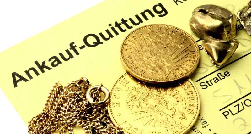 Altgold, Münzen, Zahngold und ein Ankauf-Quittung