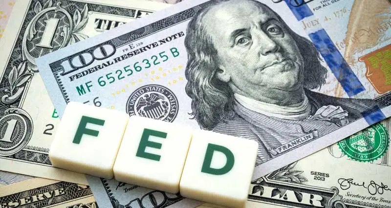 FED Beschriftung und Dollar Geldscheine