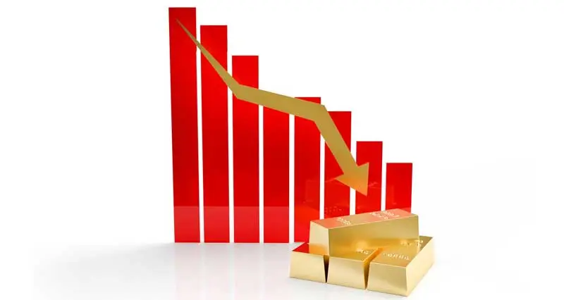 Goldbarren und Charts zeigt fallende Kurse