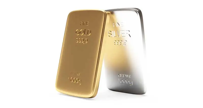 Goldbarren und Silberbarren