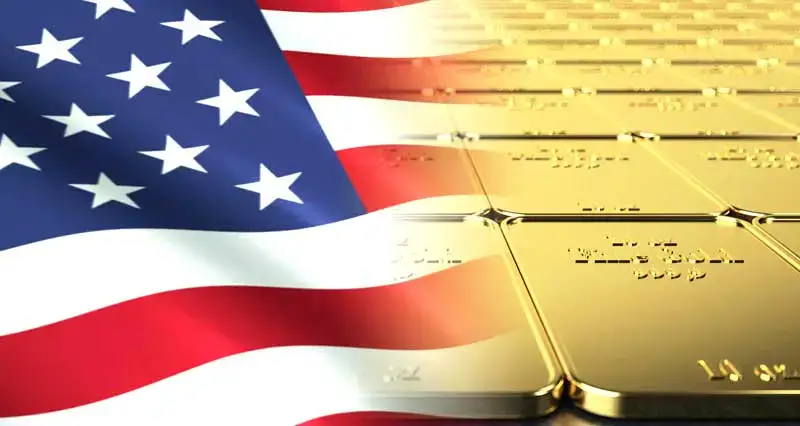 USA Flagge und Goldbarren im Hintergrund