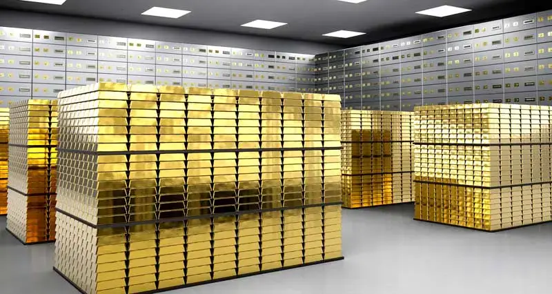 Goldbarren in einer Banktresor